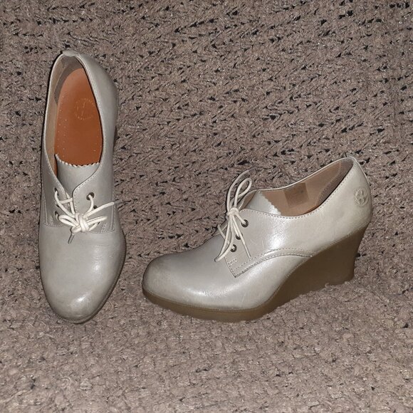 DOC DR. MARTENS-Mimi Wedge-Grey Smooth Leather-Slightly Distressed Look-Sz 8-EX